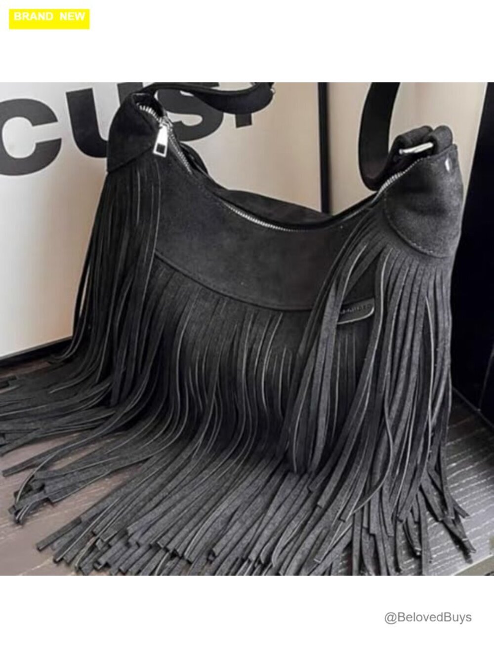 Vintage Suede Fringe Hobo Bag Tote Shoulder Crossbody Purse - Picture 6 of 7